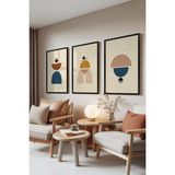 Zestia Siyah Çerçeveli 3’lü Tablo Seti, Abstract Balance – Modern Formlar, Ofis Set No: 30098 70 x 100