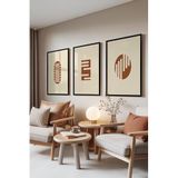 Zestia Siyah Çerçeveli 3’lü Tablo Seti, Earth Tones – Minimal Dokular, Ofis Set No: 30100 30 x 40