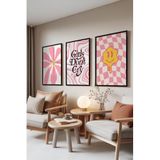 Zestia Siyah Çerçeveli 3’lü Tablo Seti Pembe Enerji – Modern Pop Art Genç Odası Set 30129, 21 x 30