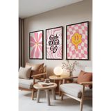 Zestia Siyah Çerçeveli 3’lü Tablo Seti Pembe Enerji – Modern Pop Art Genç Odası Set 30129, 70 x 100
