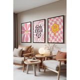 Zestia Siyah Çerçeveli 3’lü Tablo Seti, Pembe Enerji – Modern Pop Art, Genç Odası Set No: 30129 70 x 100