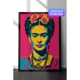 Zestia Siyah Çerçeveli Duvar Tablosu Frida Kahlo Pop Art Renkli Portre Yorumu Salon Dekoru, 70 x 100