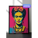 Zestia Siyah Çerçeveli Duvar Tablosu Frida Kahlo Pop Art Renkli Portre Yorumu Salon Dekoru, 70 x 100