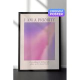 Zestia Siyah Çerçeveli Duvar Tablosu I Am A Priority Yazılı Modern Tipografi Yatak Odası Dekoru, 21 x 30