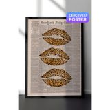 Zestia Siyah Çerçeveli Duvar Tablosu Leopar Desenli Dudaklar Pop Art Genç Odası Dekoru, 21 x 30