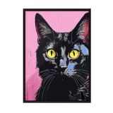 Zestia Siyah Çerçeveli Duvar Tablosu Modern Pop Art Siyah Kedi Salon Dekoru, 15 x 21