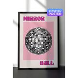Zestia Siyah Çerçeveli Duvar Tablosu Pembe Zeminli Disko Topu Modern Retro Sanat Salon Dekoru, 50 x 70