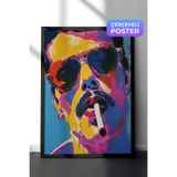 Zestia Siyah Çerçeveli Duvar Tablosu Renkli Tonlarda Erkek Portresi Pop Art Sanat Çalışması Salon Dekoru, 70 x 100