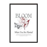 Zestia Siyah Çerçeveli Tablo, Bloom Yazılı Çiçek Tasarımı, Ofis Dekoru Poster No: 111861 30 x 40