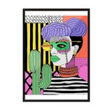 Zestia Siyah Çerçeveli Tablo, Kadın Portresi, Kaktüsler ve Geometri, Dijital Pop Art Poster No: 106585 70 x 100