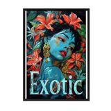 Zestia Siyah Çerçeveli Tablo, Kadın Portresi, Kırmızı Çiçekler ve Mavi Ten, Exotic Yazılı Poster No: 106584 30 x 40