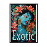 Zestia Siyah Çerçeveli Tablo, Kadın Portresi, Kırmızı Çiçekler ve Mavi Ten, Exotic Yazılı Poster No: 106584 50 x 70