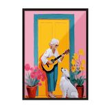 Zestia Siyah Çerçeveli Tablo, Kapı Önünde Gitar Çalan Adam, Genç Odası Dekoru Poster No: 112465 30 x 40