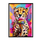Zestia Siyah Çerçeveli Tablo, Leopar, Dondurma ve Renkli Arka Plan, Pop Art Tarzı Poster No: 106556 30 x 40