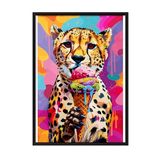 Zestia Siyah Çerçeveli Tablo, Leopar, Dondurma ve Renkli Arka Plan, Pop Art Tarzı Poster No: 106556 70 x 100