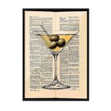 Zestia Siyah Çerçeveli Tablo, Martini Kadehi ve Zeytin – Retro Çizim, Mutfak Dekoru Poster No: 111003 30 x 40