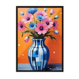 Zestia Siyah Çerçeveli Tablo Mavi Vazo ve Canlı Çiçekler – Botanik Mutfak Dekoru Poster 100694, 70 x 100