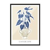 Zestia Siyah Çerçeveli Tablo Mavi Yapraklı Bitki – Lagom Stil Salon Dekoru Poster 100998, 30 x 40