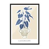 Zestia Siyah Çerçeveli Tablo, Mavi Yapraklı Bitki – Lagom Stil, Salon Dekoru Poster No: 100998 70 x 100