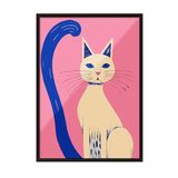 Zestia Siyah Çerçeveli Tablo, Minimal Kedi ve Mavi Kuyruk, Genç Odası Dekoru Poster No: 112466 30 x 40