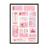 Zestia Siyah Çerçeveli Tablo Pembe Etiket Kolajı - Romantik Retro Tasarım Ofis Dekoru Poster 106222, 15 x 21
