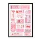 Zestia Siyah Çerçeveli Tablo Pembe Etiket Kolajı - Romantik Retro Tasarım Ofis Dekoru Poster 106222, 70 x 100