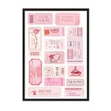 Zestia Siyah Çerçeveli Tablo, Pembe Etiket Kolajı - Romantik Retro Tasarım, Ofis Dekoru Poster No: 106222 30 x 40