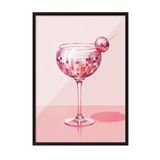 Zestia Siyah Çerçeveli Tablo, Pembe Kadehte Kristal Detaylı Çizim, Mutfak Dekoru Poster No: 109534 70 x 100