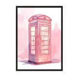 Zestia Siyah Çerçeveli Tablo Pembe Telefon Kulübesi – Londra Retro Genç Odası Dekoru Poster 106171, 15 x 21