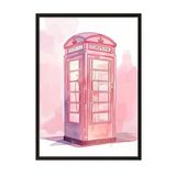 Zestia Siyah Çerçeveli Tablo Pembe Telefon Kulübesi – Londra Retro Genç Odası Dekoru Poster 106171, 50 x 70