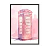 Zestia Siyah Çerçeveli Tablo Pembe Telefon Kulübesi – Londra Retro Genç Odası Dekoru Poster 106171, 70 x 100