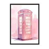 Zestia Siyah Çerçeveli Tablo, Pembe Telefon Kulübesi – Londra Retro, Genç Odası Dekoru Poster No: 106171 70 x 100