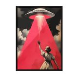 Zestia Siyah Çerçeveli Tablo, Pembe UFO ve Figür – Retro-Bilimkurgu, Genç Odası Dekoru Poster No: 109716 30 x 40