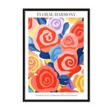 Zestia Siyah Çerçeveli Tablo, Renkli Güller, Floral Harmony Yazılı, Modern Grafik Poster No: 107615 15 x 21