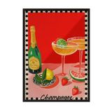 Zestia Siyah Çerçeveli Tablo, Şampanya Kadehi – Retro İllüstrasyon, Mutfak Dekoru Poster No: 109708 30 x 40
