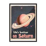 Zestia Siyah Çerçeveli Tablo, Satürn ve Tipografi, Retro Uzay Teması Poster No: 107411 21 x 30