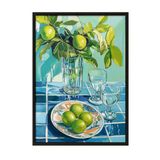 Zestia Siyah Çerçeveli Tablo Yeşil Limonlar ve Bardaklar – Natürmort Mutfak Dekoru Poster 106015, 21 x 30