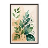 Zestia Siyah Çerçeveli Tablo Yeşil Yapraklı Minimal Bitki Salon Dekoru Poster 100207, 50 x 70
