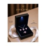 Zeta Jewel 925 Ayar Gümüş Pembe Taşlı Kalp Kolye Küpe Yüzük Seti | Işıklı Hediye Kutulu | Zarif Kalp Tasarım