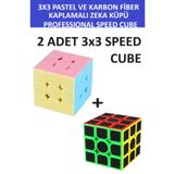 ZETCONCEPT 2 Adet 3x3 Zeka Sabır Küpü Karbon Fiber ve Pastel Renkli Profesyonel Speed Cube
