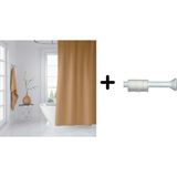 Zethome Banyo Duş Perdesi 0010 Bej 120 x 200 cm Perde Borusu Askı Aparatı 90 x 130 cm