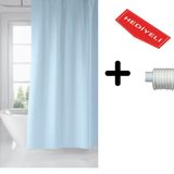 Zethome Banyo Duş Perdesi 0010 Mavi 120x200 Perde Borusu Askı Aparatı 90x130 Hediyeli