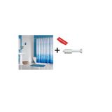 Zethome Banyo Duş Perdesi 5020 Mavi 120x200 Perde Borusu Askı Aparatı 90x130 Hediyeli