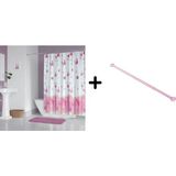 Zethome Banyo Duş Perdesi 6020 180X200 Perde Borusu Askı Aparatı Pembe 160X260 Hediyeli - Renkli