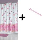 Zethome Banyo Duş Perdesi 6020 180x200 Perde Borusu Askı Aparatı Pembe 160x260 Hediyeli