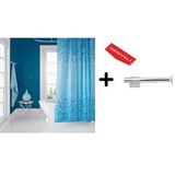 Zethome Banyo Duş Perdesi 6303 180x200 Perde Borusu Askı Aparatı 120x200 Hediyeli Mavi