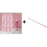 Zethome Banyo Duş Perdesi 6811 180x200 Perde Borusu Askı Aparatı Pembe 160x260 Hediyeli Beyaz