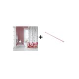 Zethome Banyo Duş Perdesi 7017 180x200 Perde Borusu Askı Aparatı Pembe 160x260 Hediyeli