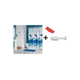 Zethome Banyo Duş Perdesi 9515 120x200 Perde Borusu Askı Aparatı 90x130 Hediyeli
