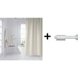 Zethome Banyo Duş Perdesi Krem 120 x 200 cm Perde Borusu Askı Aparatı 90 x 130 cm